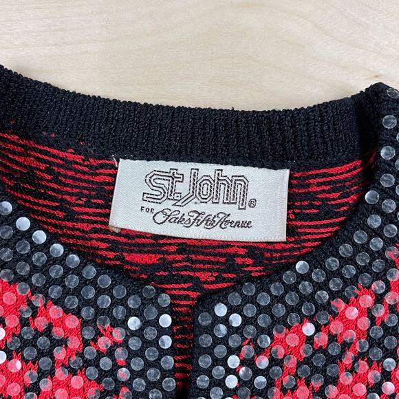 Vintage 1980s Houndstooth Sequins Knit Open Front Crop Jacket - Picture 5 of 7